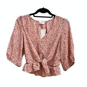NWT Sienna Sky Orange Floral Peplum Ruffle Hem | Front Tie | Boho Style